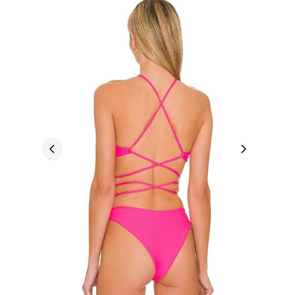 Lovers + Friends Hot Pink Wrap Bikini Set Halter Top Small High Bottoms Medium - Picture 2 of 12